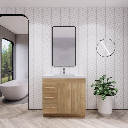 Aqua 36” Single Sink Freestanding Bathroom Vanity (Left Side Drawers)