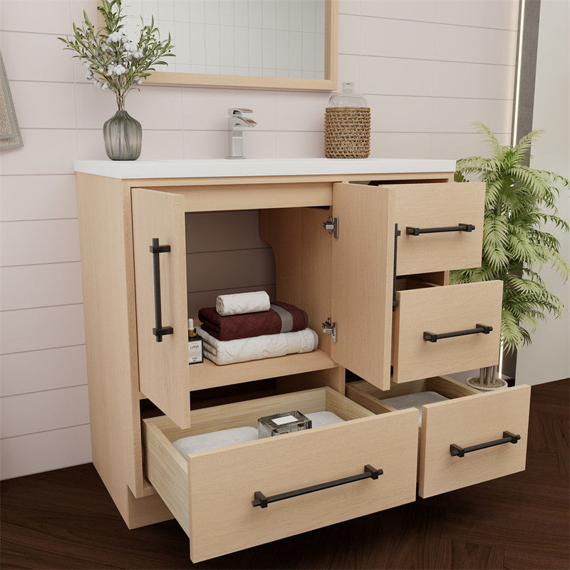 Arezzo 36" Single Sink Freestanding Bathroom Vanity (Right Side Drawers)