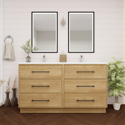 Arezzo 60" Double Sink Freestanding Bathroom Vanity (6 Drawers)
