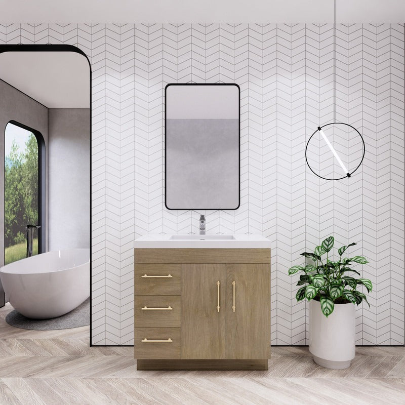 Aqua 36” Single Sink Freestanding Bathroom Vanity (Left Side Drawers)