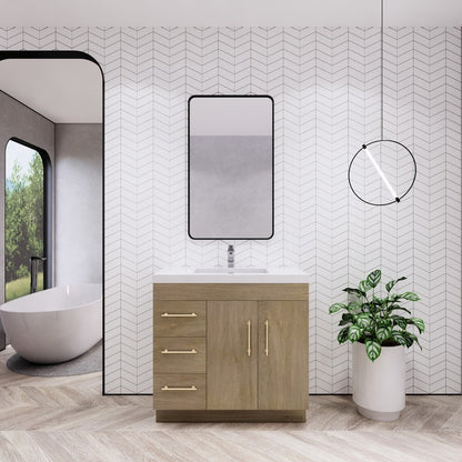 Aqua 36” Single Sink Freestanding Bathroom Vanity (Left Side Drawers)