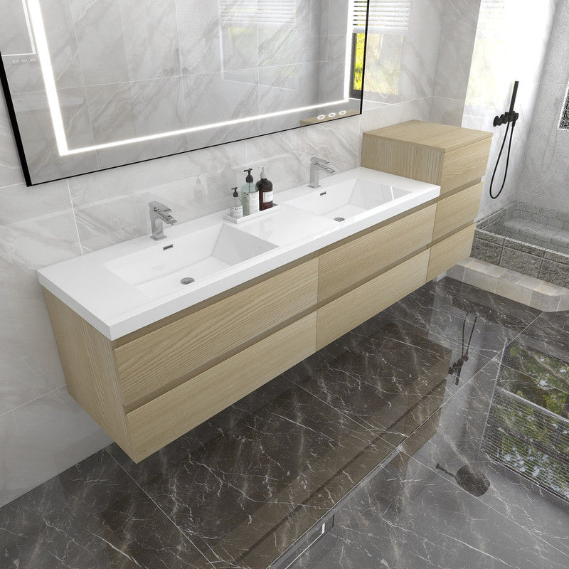 Amber 92“ Double Sink Floating Bathroom Vanity (Side Cabinet)