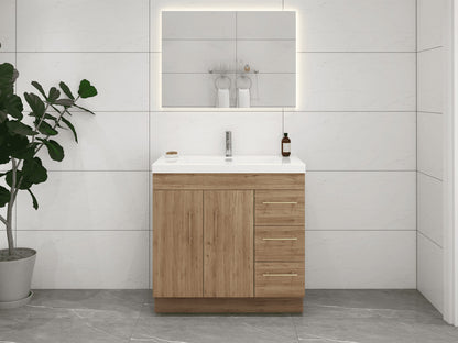 Aqua 36” Single Sink Freestanding Bathroom Vanity (Right Side Drawers)