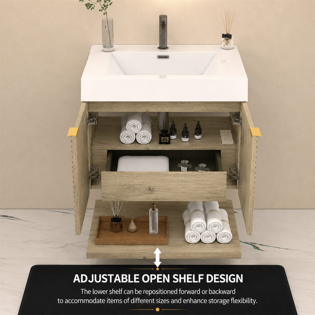 Karina 30" Fluted Floating Bathroom Vanity with Integrated Sink