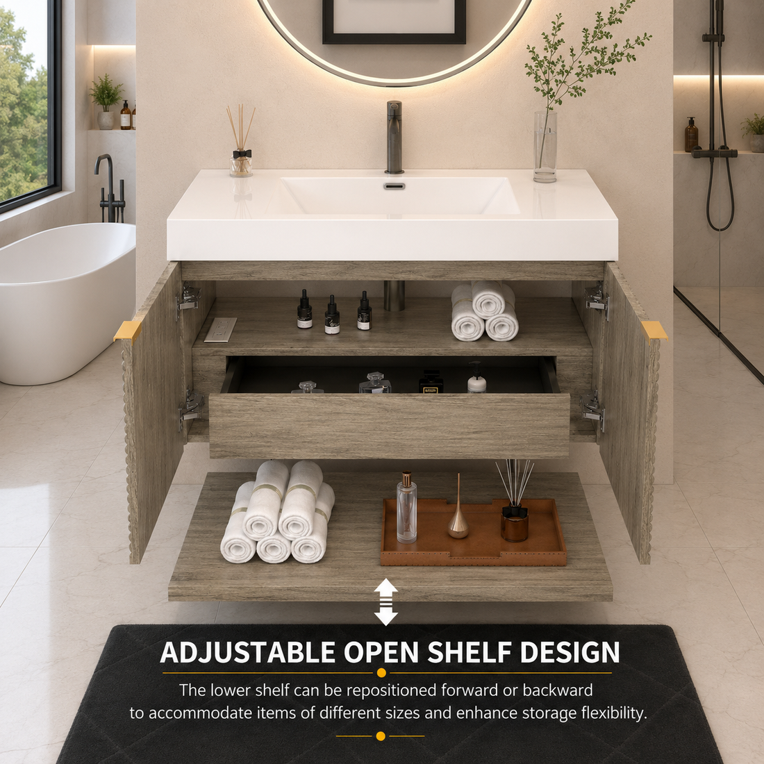 Karina 36" Fluted Floating Bathroom Vanity with Integrated Sink