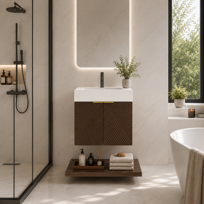 Karina 24" Fluted Floating Bathroom Vanity with Integrated Sink