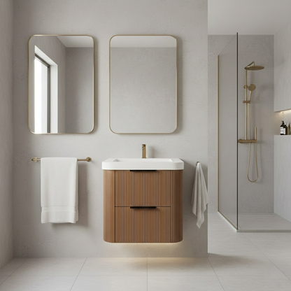 Haven Fluted 24" Floating Vanity | Modern Curved Wall-Hung Cabinet