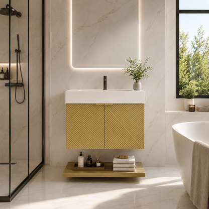 Karina 30" Fluted Floating Bathroom Vanity with Integrated Sink