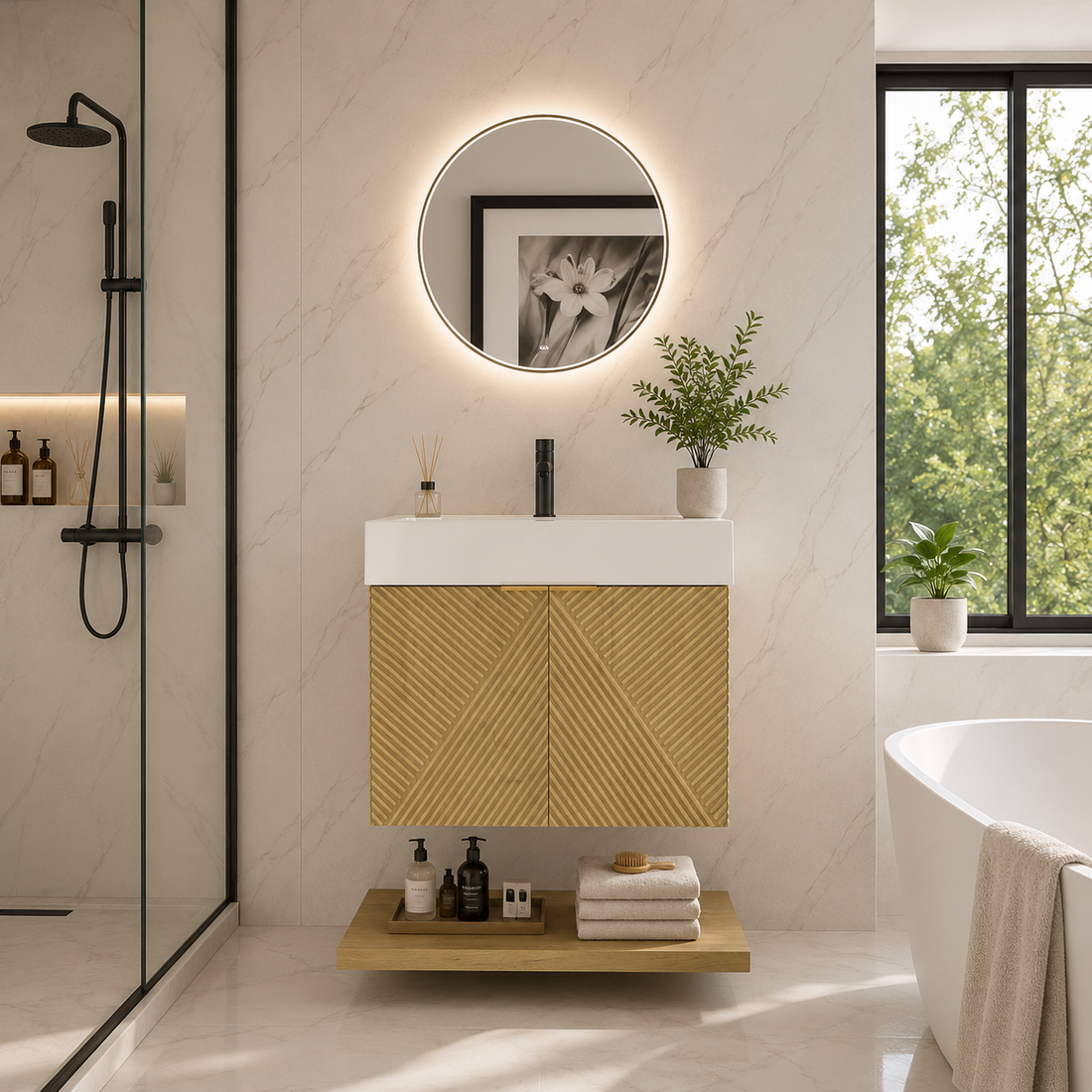 Karina 24" Fluted Floating Bathroom Vanity with Integrated Sink