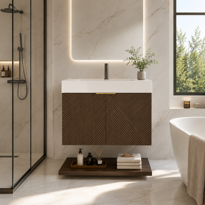 Karina 30" Fluted Floating Bathroom Vanity with Integrated Sink
