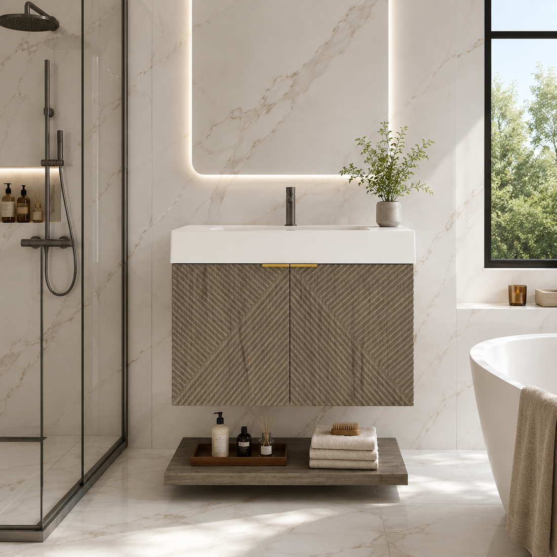 Karina 30" Fluted Floating Bathroom Vanity with Integrated Sink