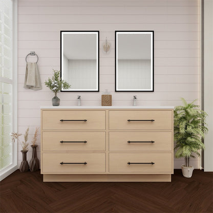Arezzo 60" Double Sink Freestanding Bathroom Vanity (6 Drawers)