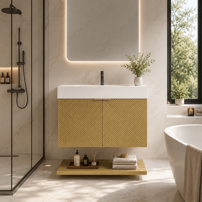 Karina 36" Fluted Floating Bathroom Vanity with Integrated Sink