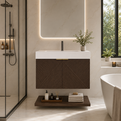 Karina 36" Fluted Floating Bathroom Vanity with Integrated Sink