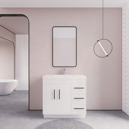 Aqua 36” Single Sink Freestanding Bathroom Vanity (Right Side Drawers)