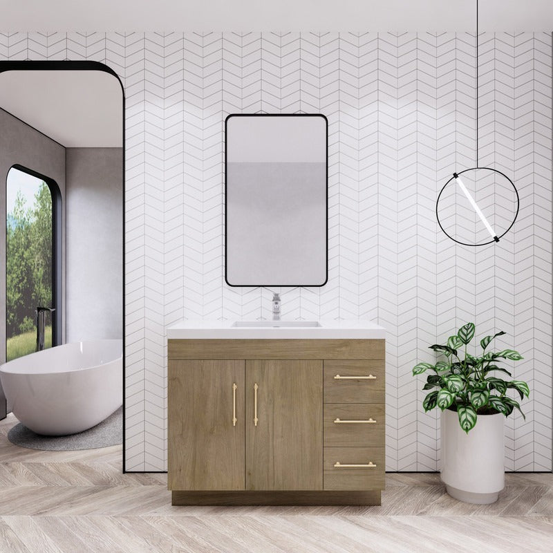 Aqua 42” Single Sink Freestanding Bathroom Vanity (Right Side Drawers)