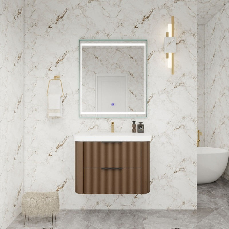 Haven Fluted 30" Floating Vanity | Modern Curved Wall-Hung Cabinet