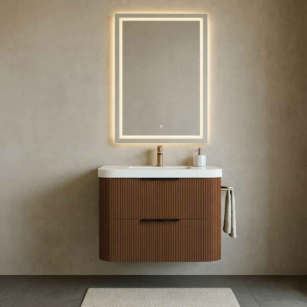 Haven Fluted 30" Floating Vanity | Modern Curved Wall-Hung Cabinet