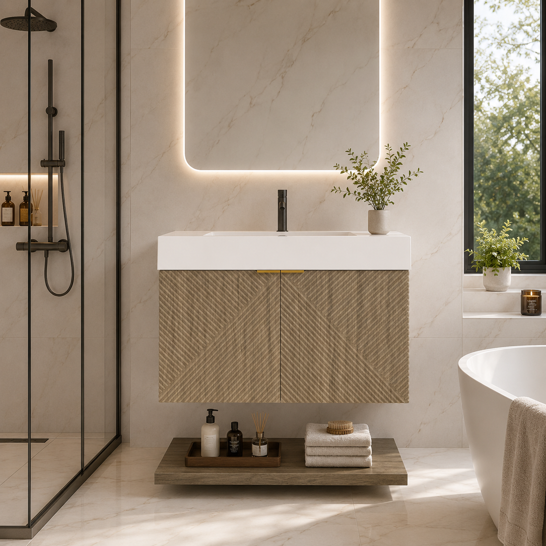 Karina 36" Fluted Floating Bathroom Vanity with Integrated Sink