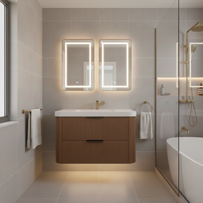 Haven Fluted 36" Floating Vanity | Modern Curved Wall-Hung Cabinet