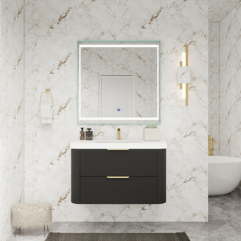 Haven Fluted 36" Floating Vanity | Modern Curved Wall-Hung Cabinet