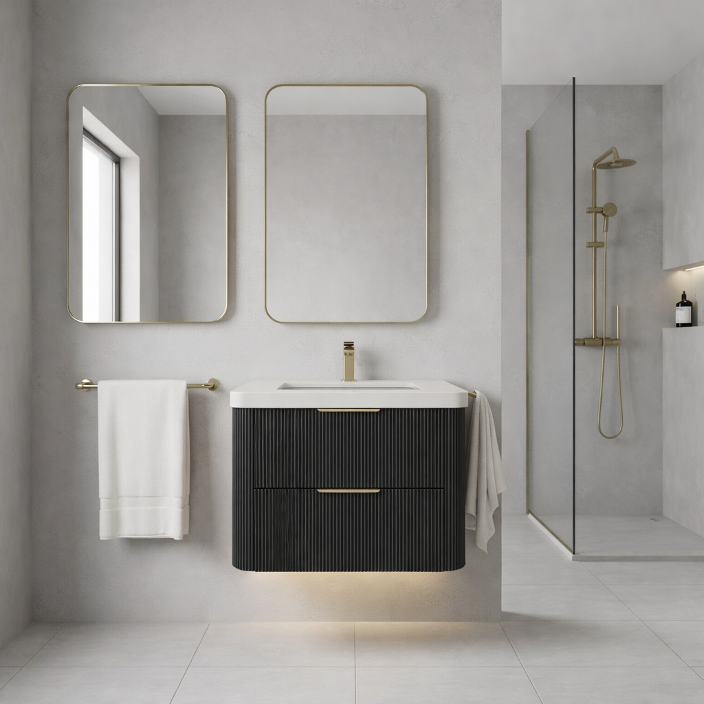 Haven Fluted 36" Floating Vanity | Modern Curved Wall-Hung Cabinet