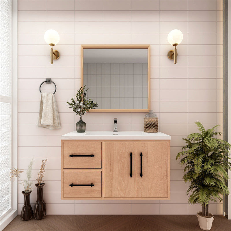 Arezzo 36" Solid Wood Floating Bathroom Vanity (Left Drawers)