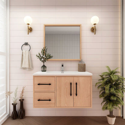 Arezzo 36" Solid Wood Floating Bathroom Vanity (Left Drawers)