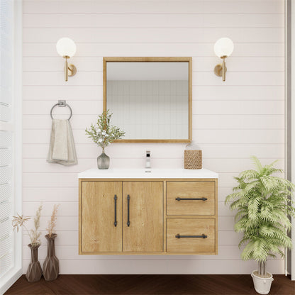 Arezzo 36" Solid Wood Floating Bathroom Vanity (Right Drawers)