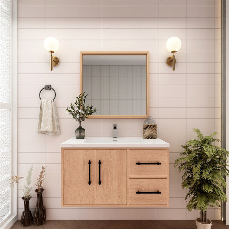 Arezzo 36" Solid Wood Floating Bathroom Vanity (Right Drawers)