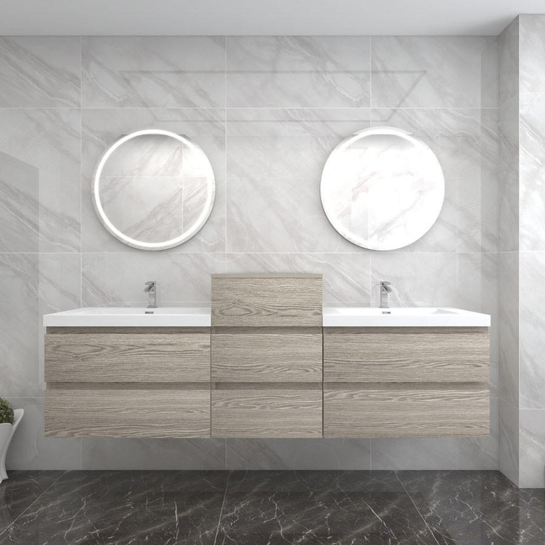 Amber 92“ Double Sink Floating Bathroom Vanity (Middle Cabinet)