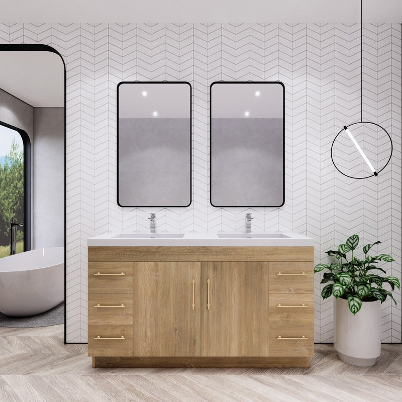 Aqua 60” Double Sink Freestanding Bathroom Vanity