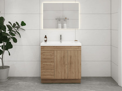 Aqua 36” Single Sink Freestanding Bathroom Vanity (Left Side Drawers)