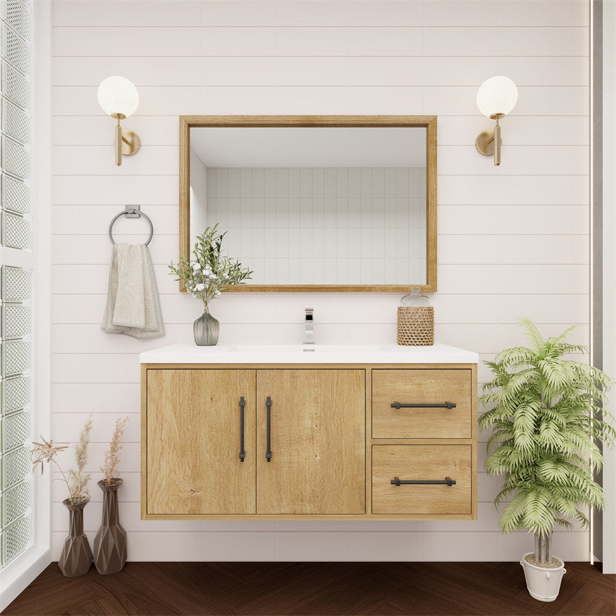 Arezzo 42" Solid Wood Floating Bathroom Vanity (Right Drawers)