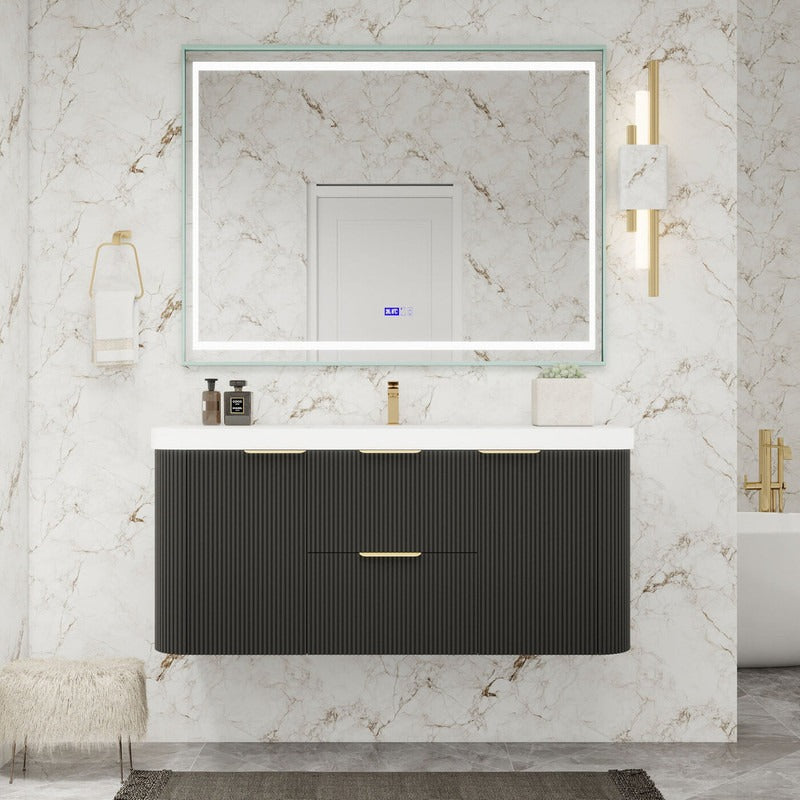 Haven Fluted 48" Floating Vanity | Modern Curved Wall-Hung Cabinet