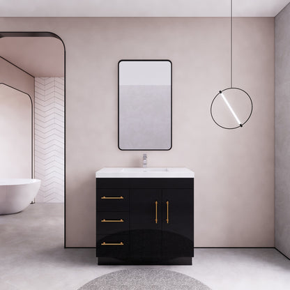 Aqua 36” Single Sink Freestanding Bathroom Vanity (Left Side Drawers)