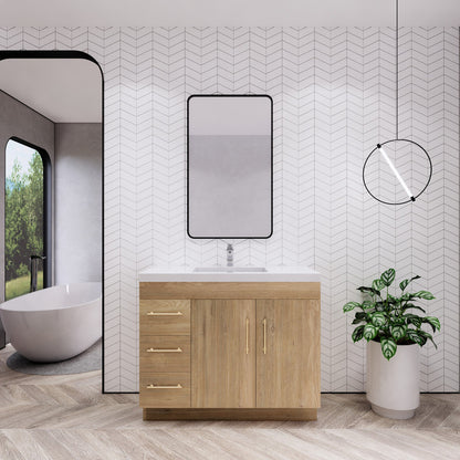 Aqua 42” Single Sink Freestanding Bathroom Vanity (Left Side Drawers)