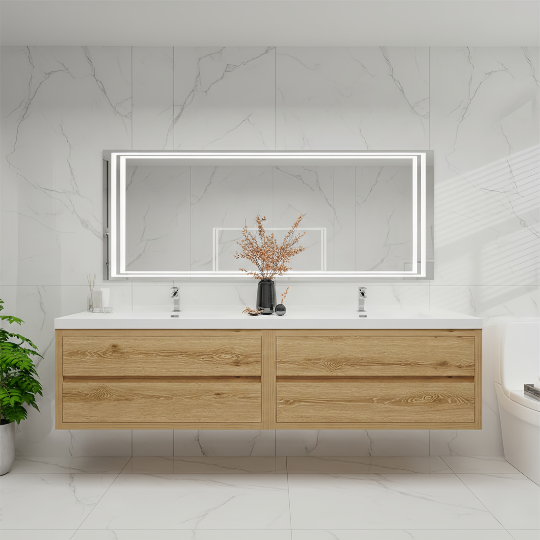 Elysia 84" Double Sink Floating Bathroom Vanity