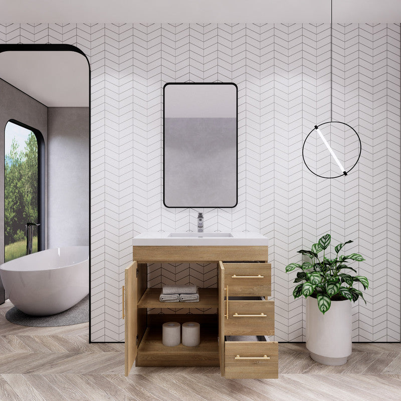 Aqua 36” Single Sink Freestanding Bathroom Vanity (Right Side Drawers)