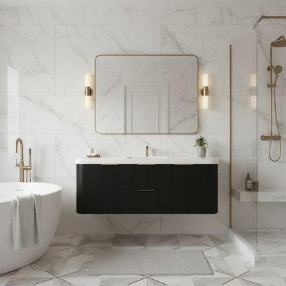 Haven Fluted 60" Floating Vanity | Modern Curved Wall-Hung Cabinet