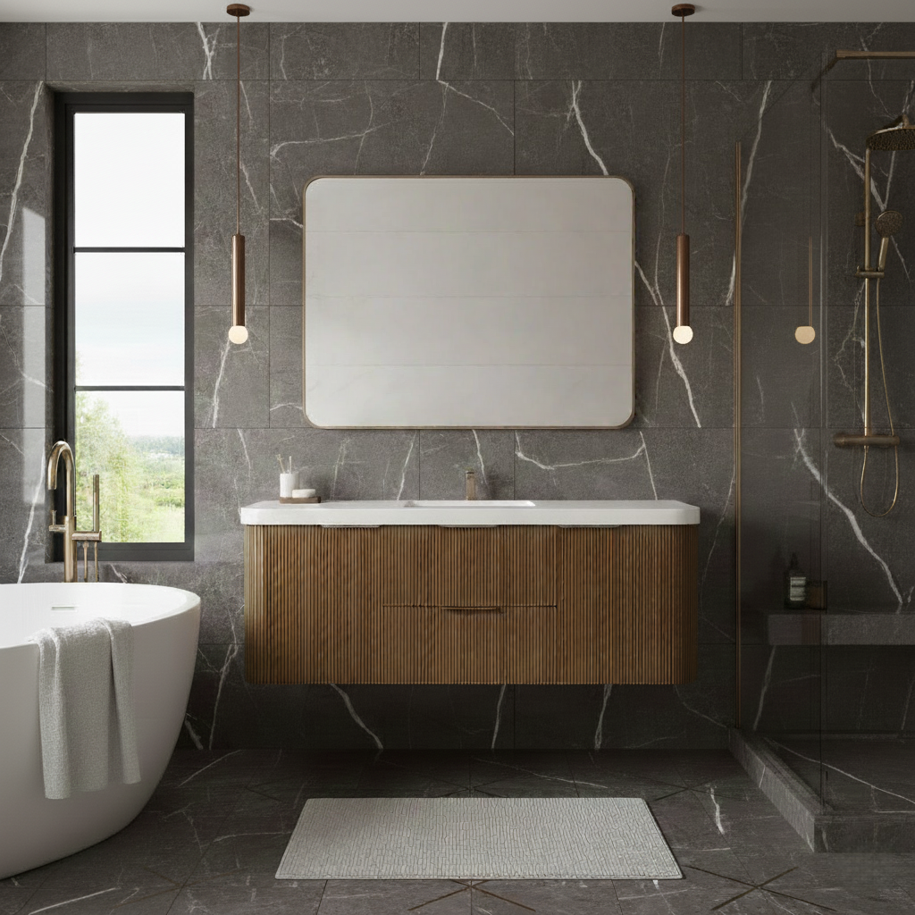 Haven Fluted 60" Floating Vanity | Modern Curved Wall-Hung Cabinet