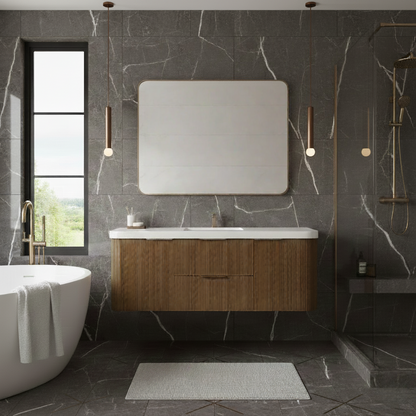 Haven Fluted 60" Floating Vanity | Modern Curved Wall-Hung Cabinet