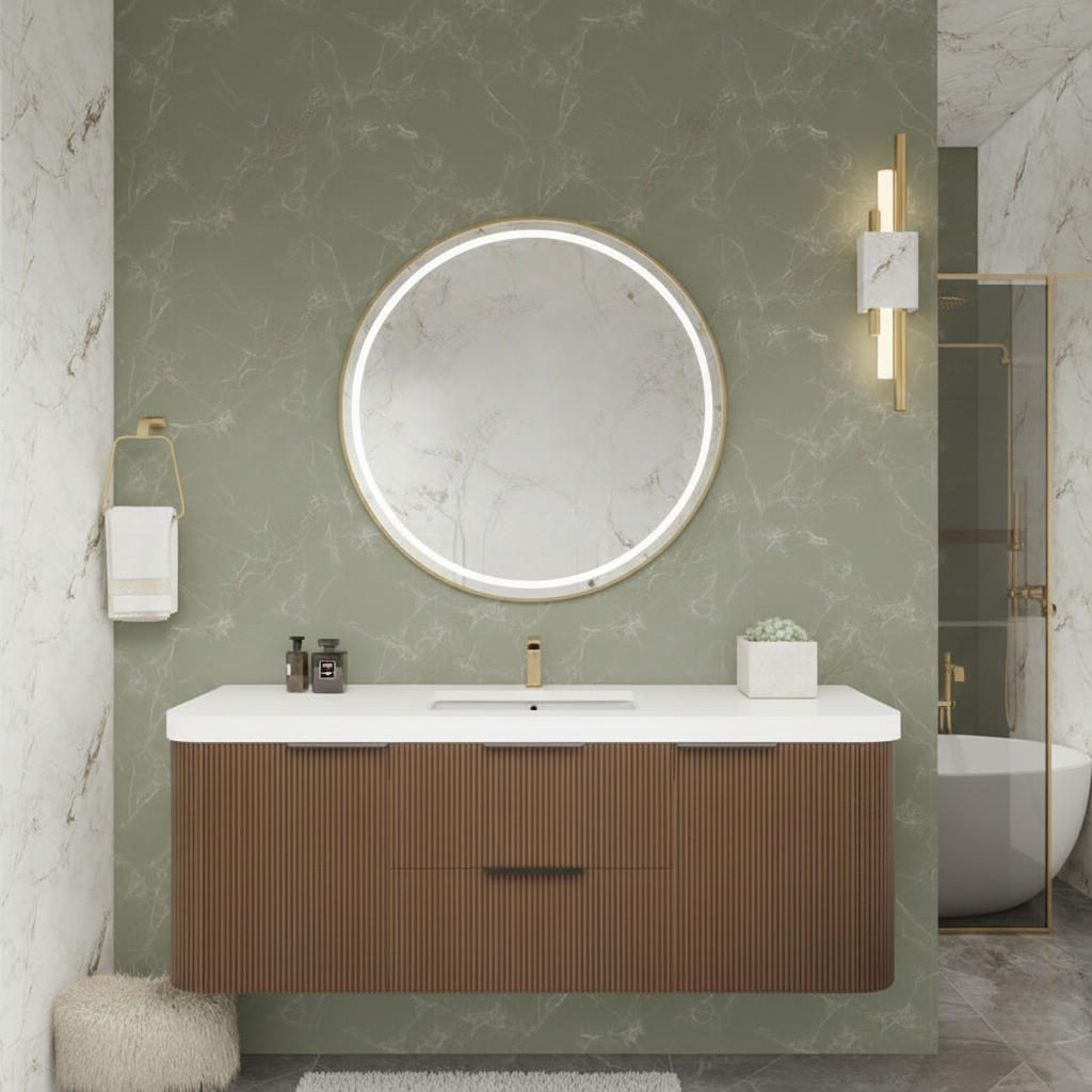 Haven Fluted 60" Floating Vanity | Modern Curved Wall-Hung Cabinet