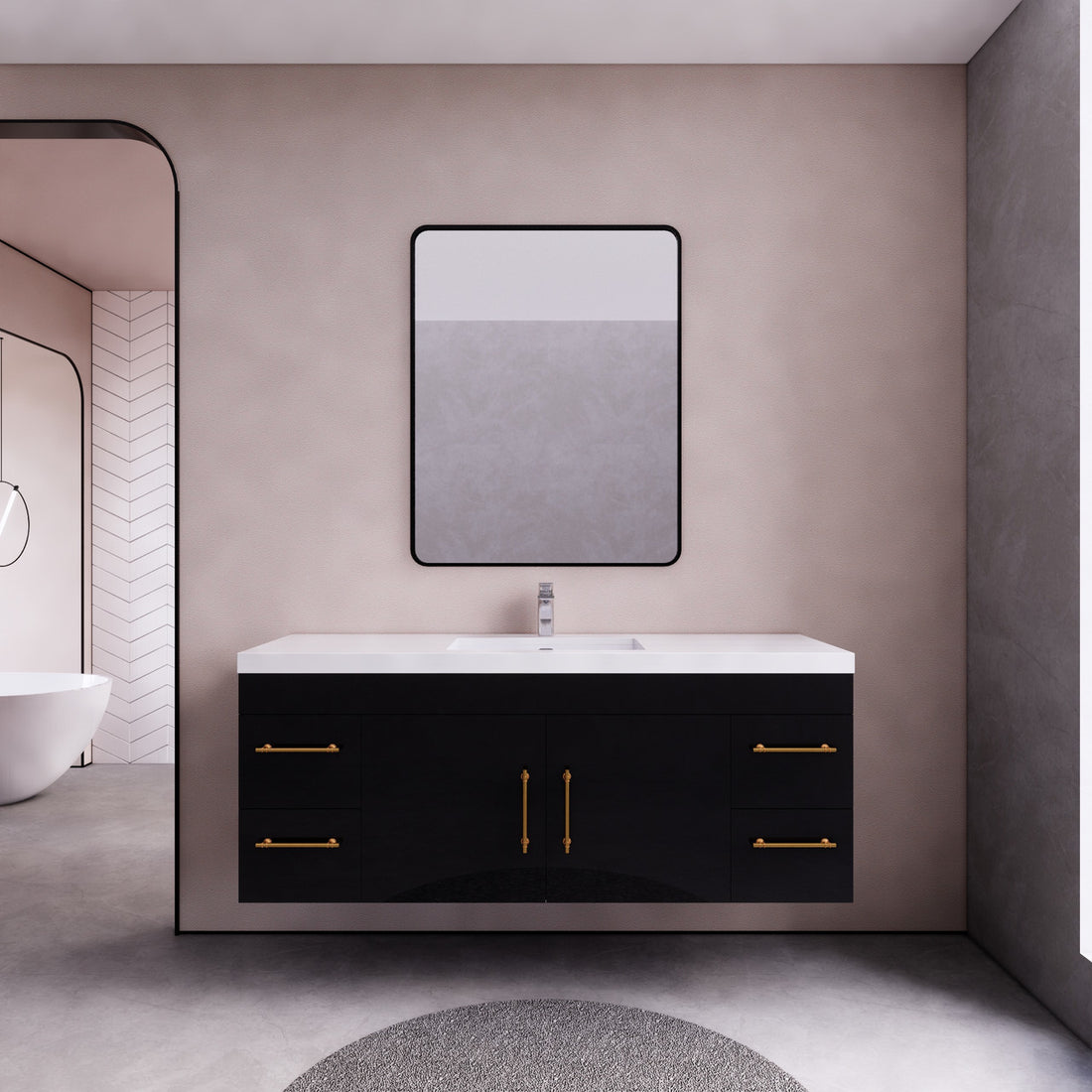 Aqua 60“ Single Sink Floating Bathroom Vanity (Center Sink)