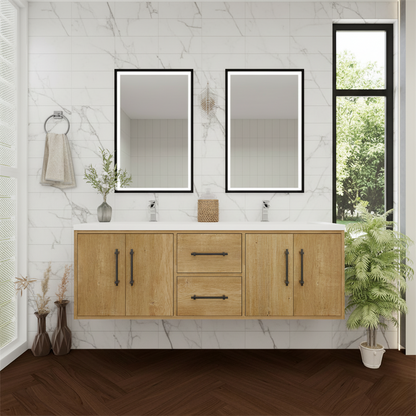 Arezzo 60" Solid Wood Double Sink Floating Bathroom Vanity