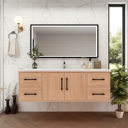 Arezzo 60" Solid Wood Floating Bathroom Vanity