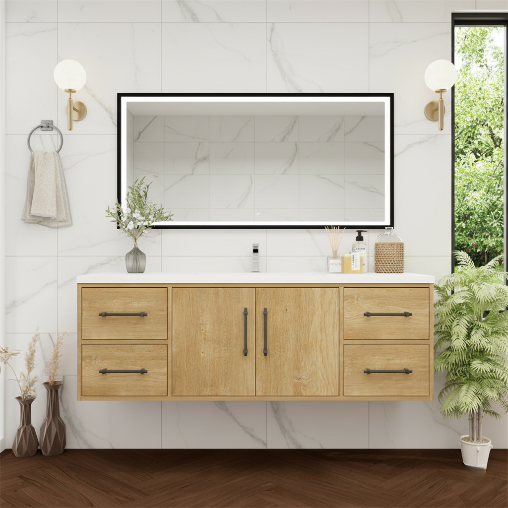 Arezzo 60" Solid Wood Floating Bathroom Vanity