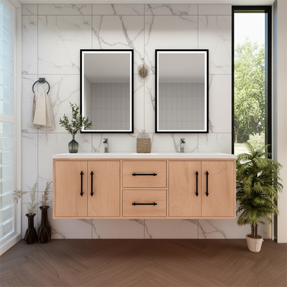 Arezzo 60" Solid Wood Double Sink Floating Bathroom Vanity