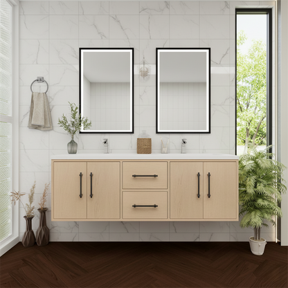 Arezzo 60" Solid Wood Double Sink Floating Bathroom Vanity