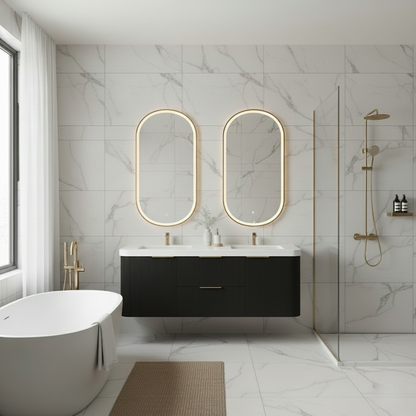 Haven Fluted 60" Double Sinks Floating Vanity | Modern Curved Wall-Hung Cabinet